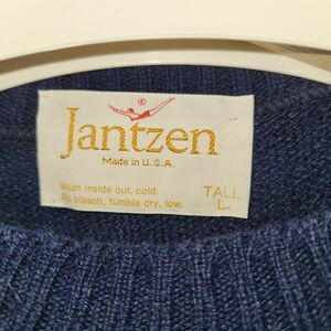 Vintage Jantzen Navy BLUE Wool Men's LARGE TALL Sweater Made in USA